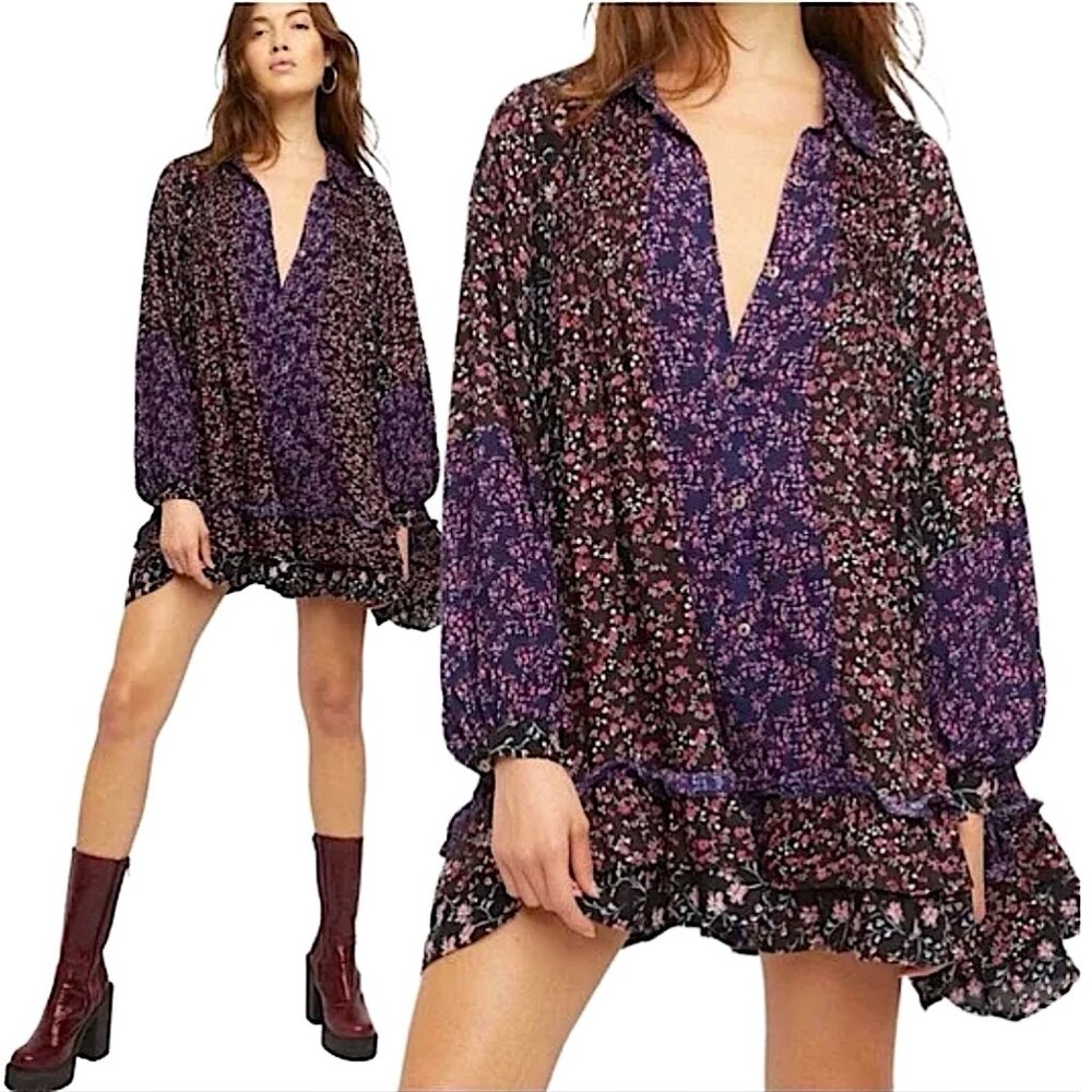 Free People Purple Floral Mini Dress